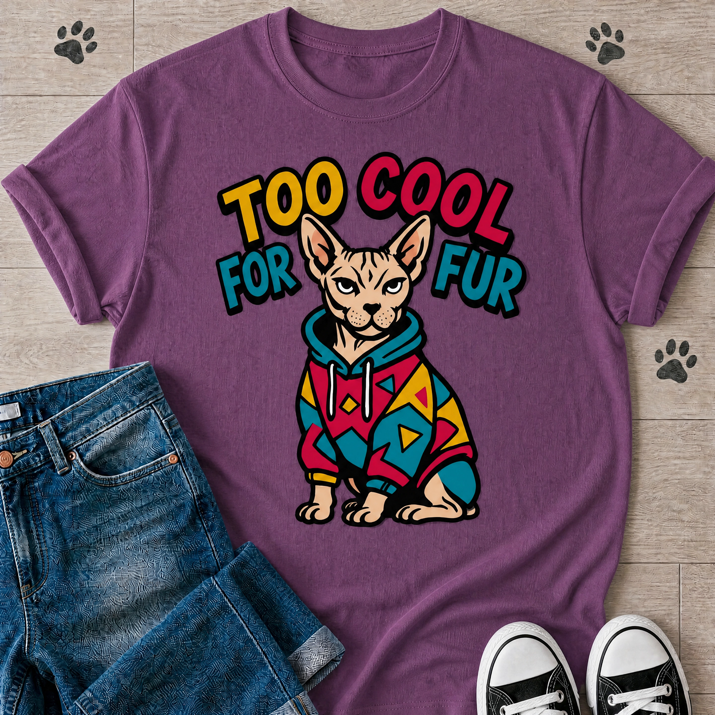 Too Cool For Fur Sphynx Cat Graphic T-Shirt