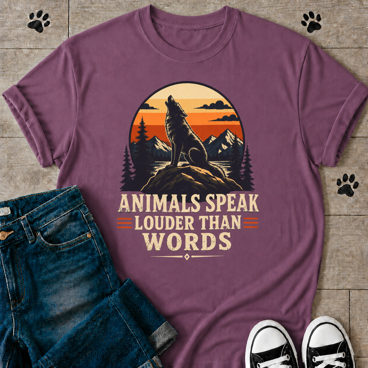 "Animals Speak Louder Than Words" Wolf T-shirt