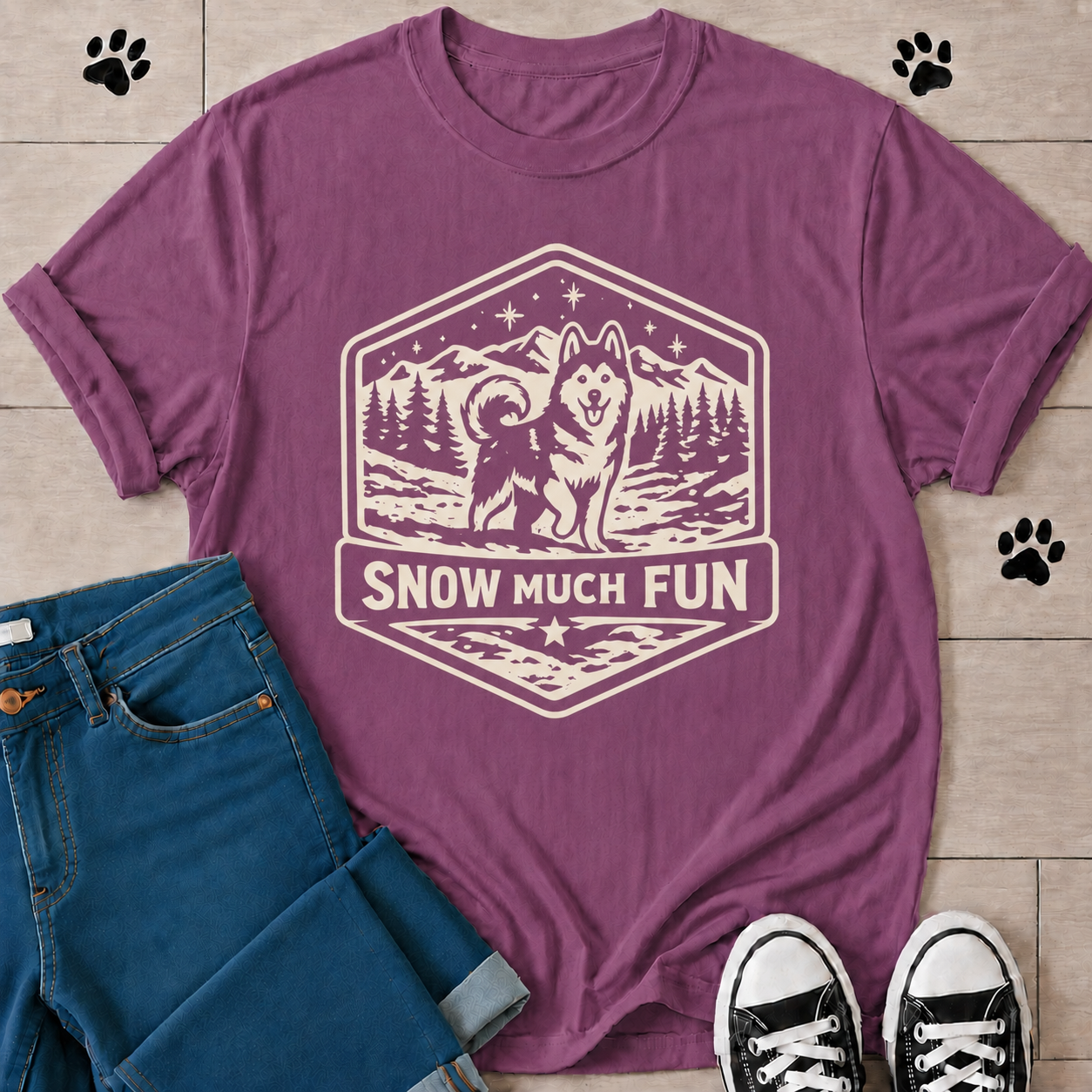 Snow Much Fun Husky Dog T-Shirt