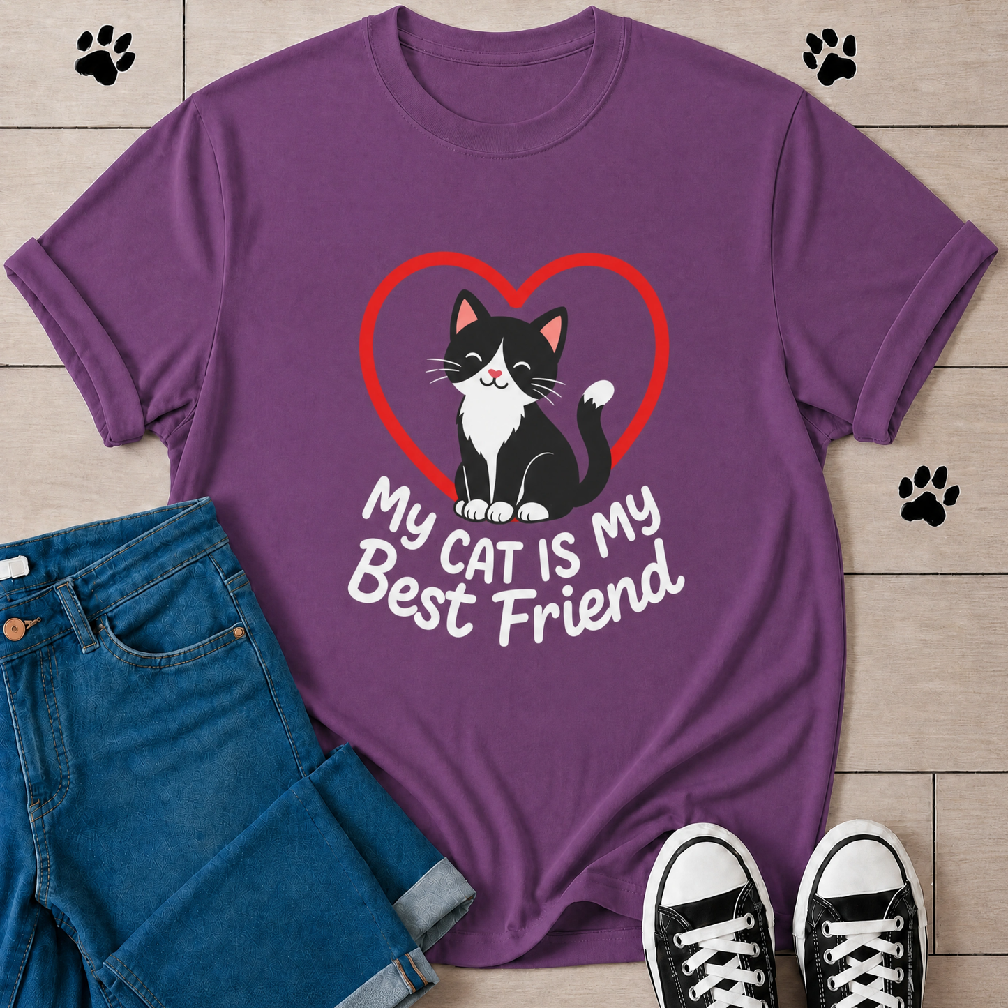 "My Cat Is My Best Friend" Cute Tuxedo Cat Tee