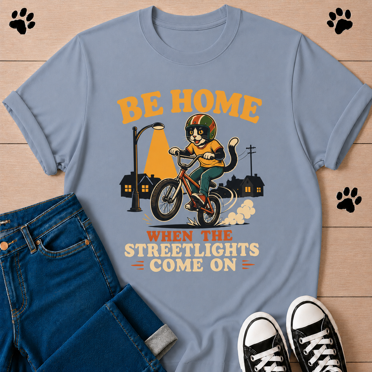 Be Home When the Streetlights Come On T-Shirt — Vintage Biker Night Ride Tee