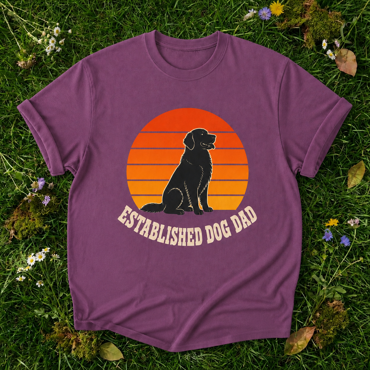 Established Dog Dad T-Shirt in Berry on grass