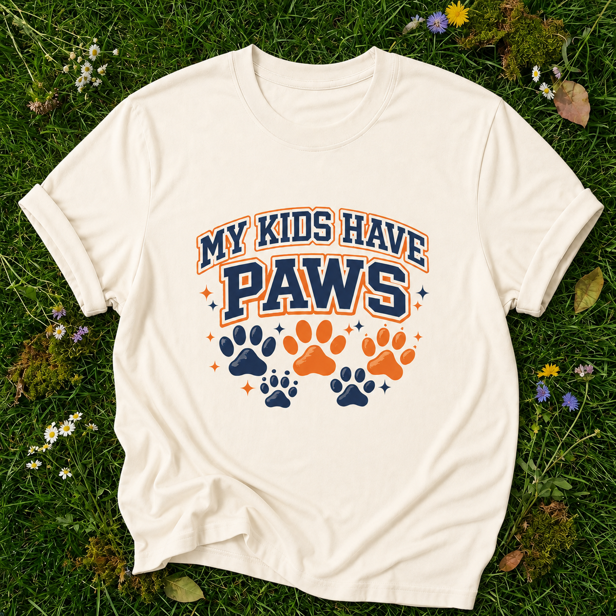 My Kids Have Paws ivory T-shirt on grass