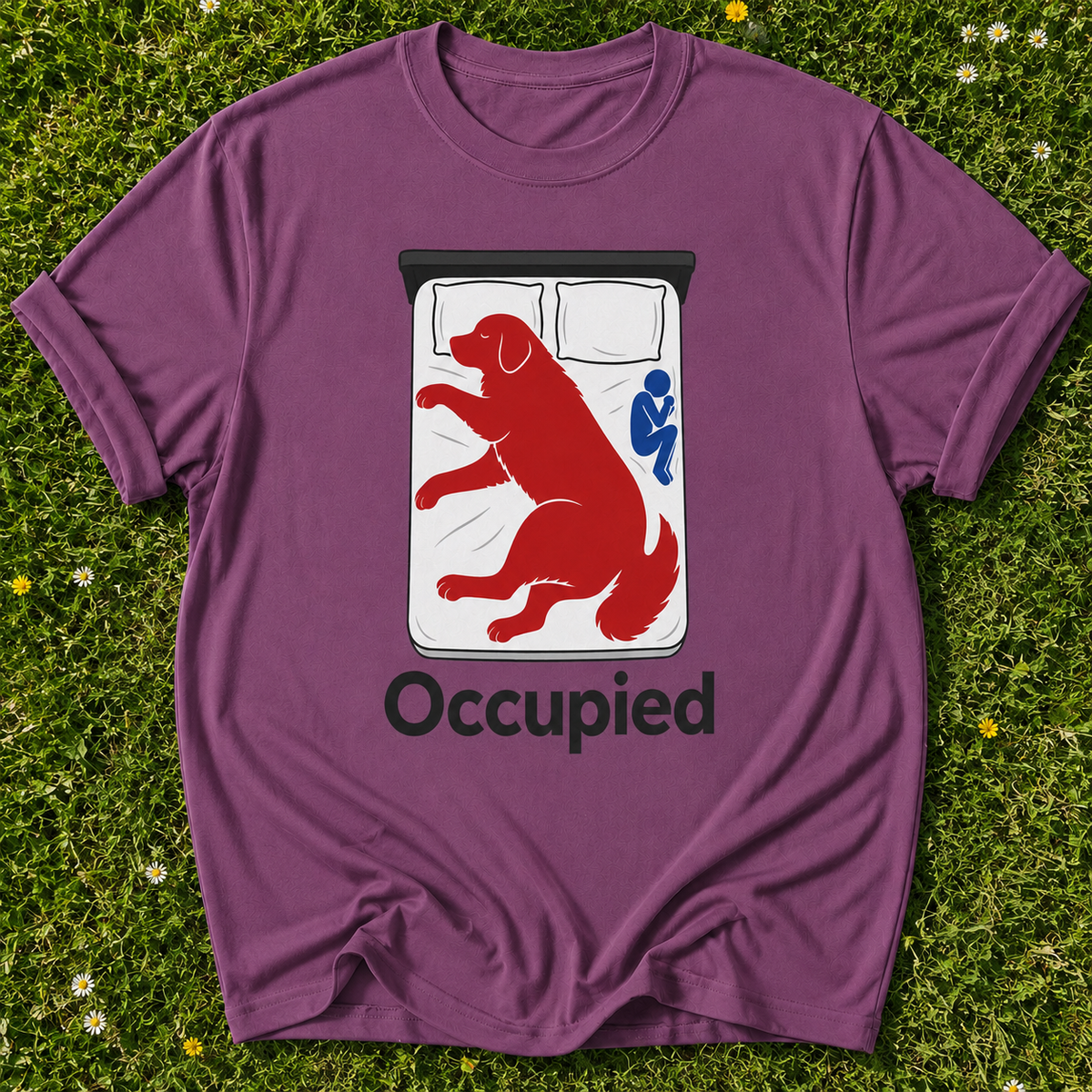 Occupied Dog T-shirt in Berry on grass