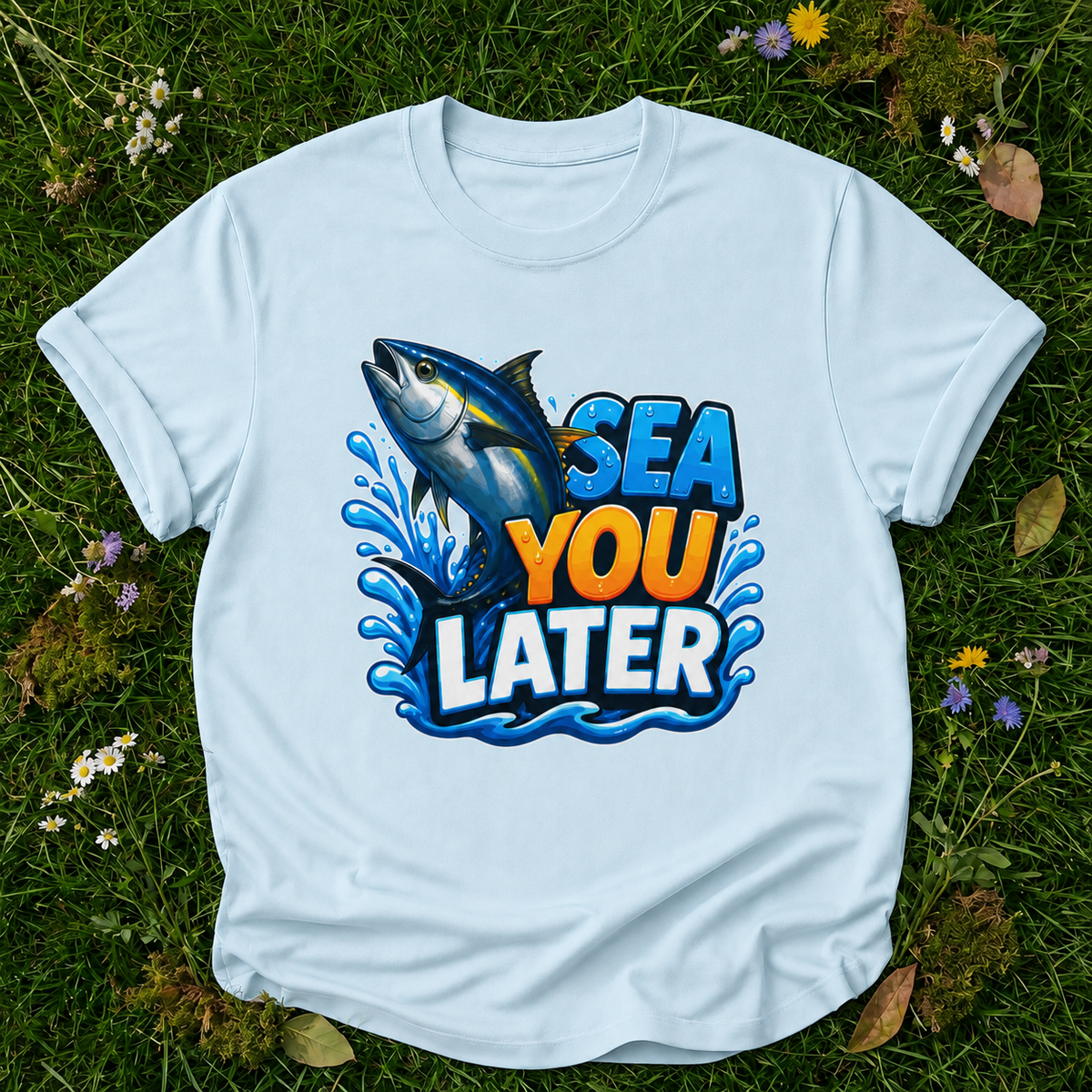 Sea You Later chambray T-shirt on grass