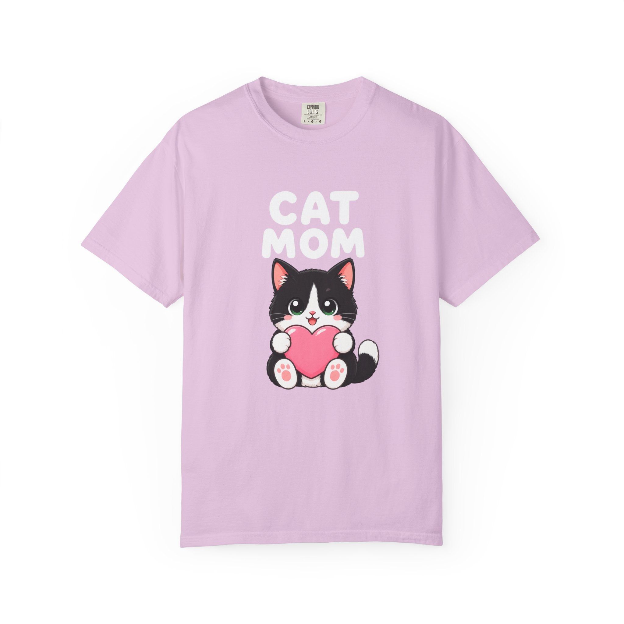 Cat Mom T-Shirt — Cute Tuxedo Kitten Holding Heart Graphic