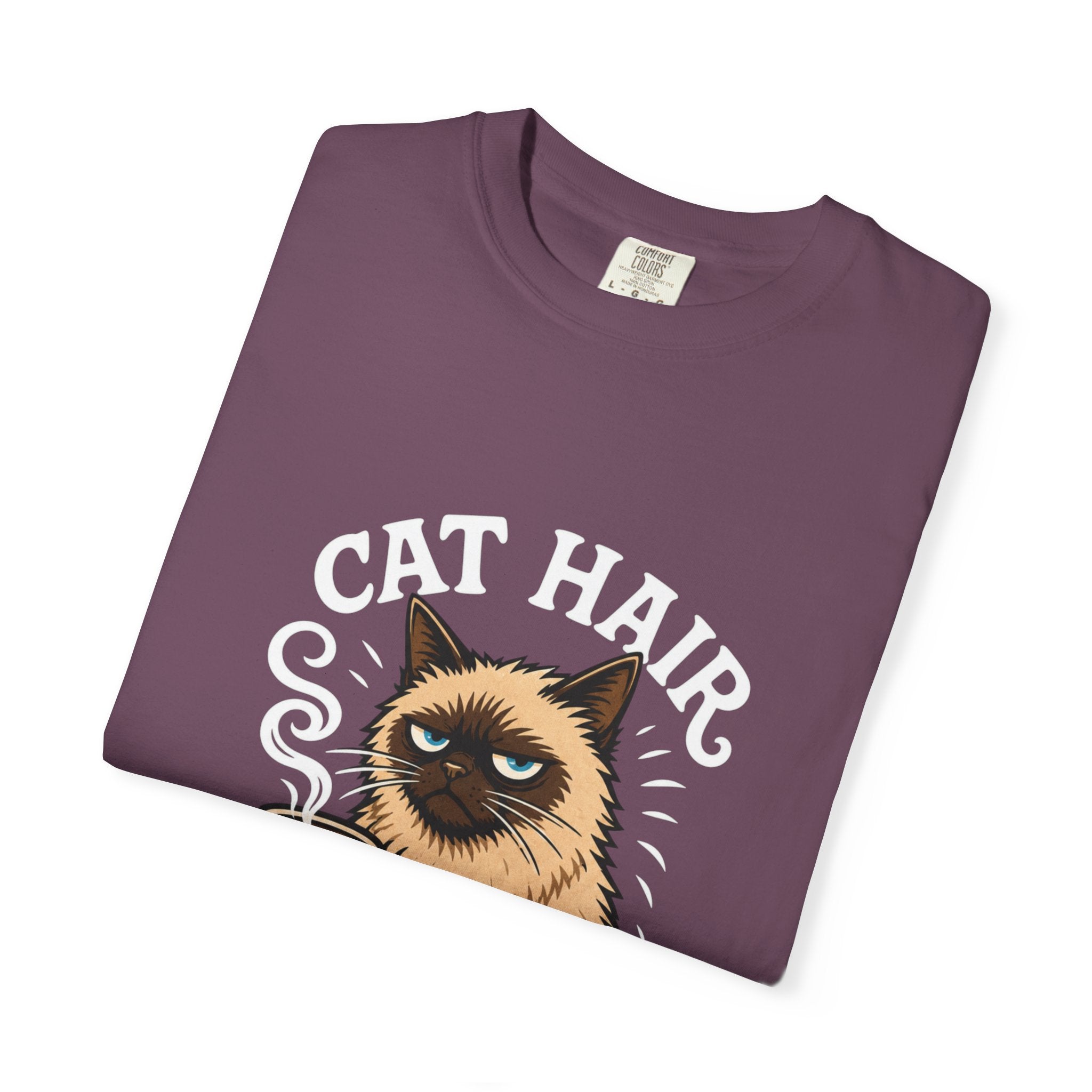 Cat Hair Don’t Care T-Shirt — Funny Coffee Cat Tee for Cat Lovers