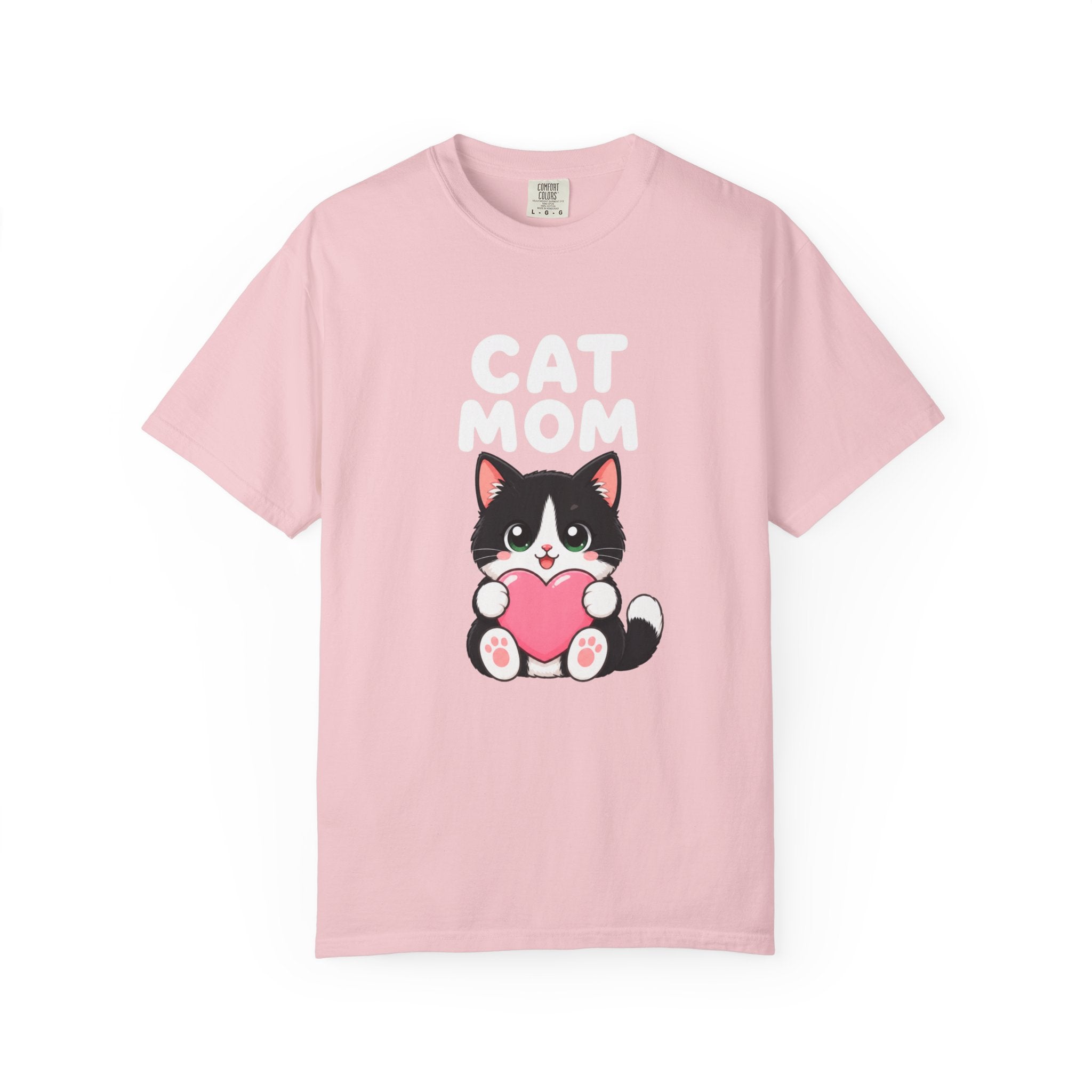 Cat Mom T-Shirt — Cute Tuxedo Kitten Holding Heart Graphic