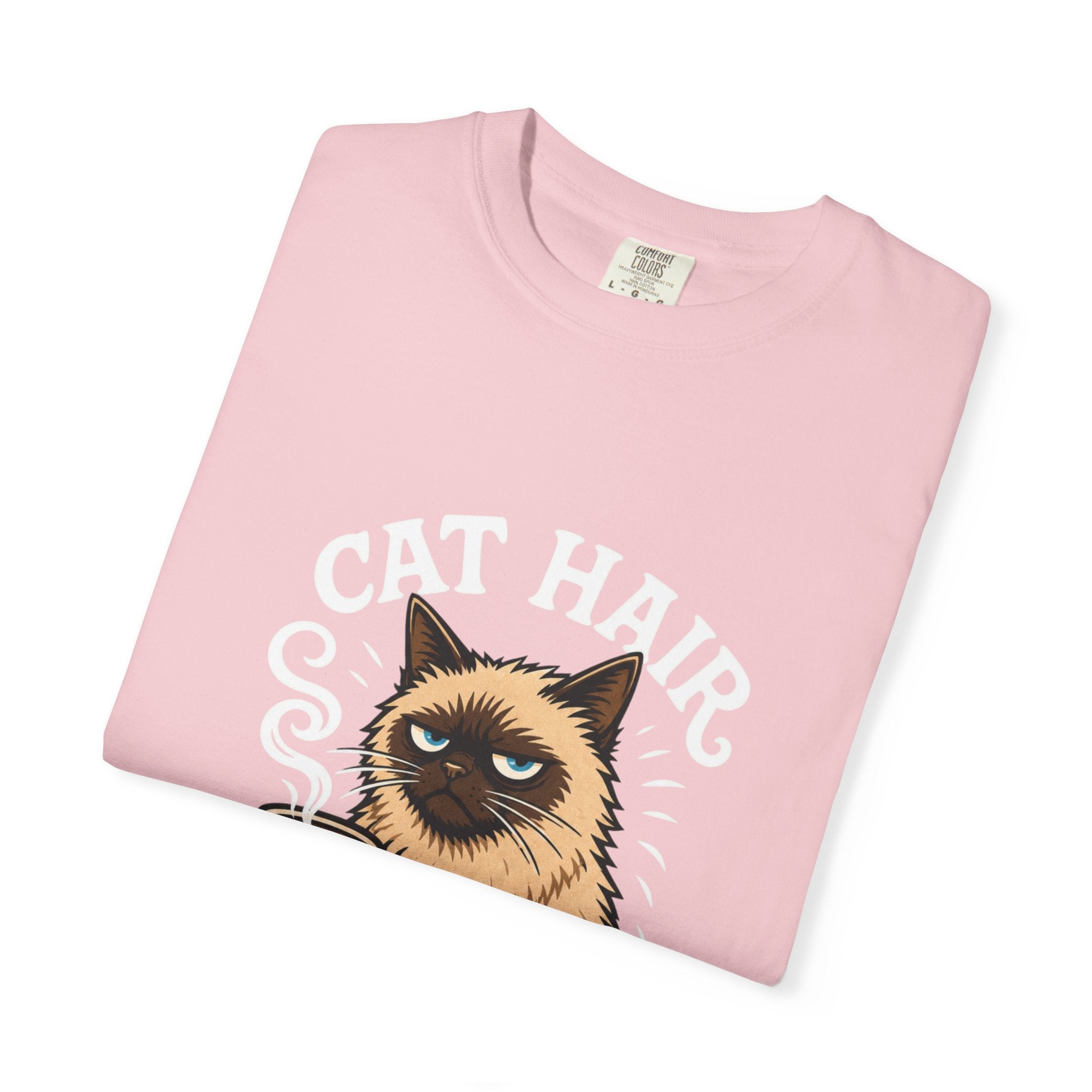 Cat Hair Don’t Care T-Shirt — Funny Coffee Cat Tee for Cat Lovers