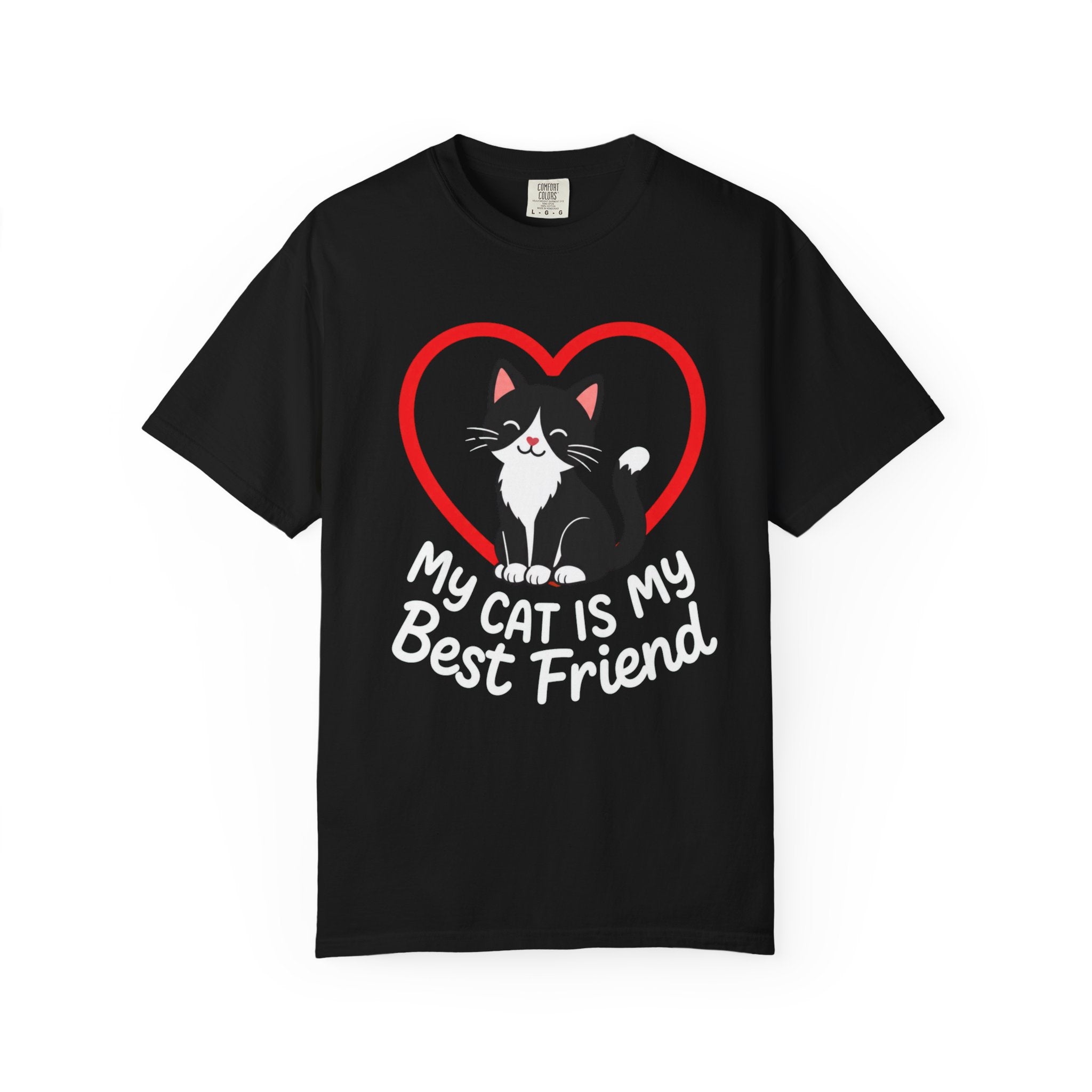 My Cat Is My Best Friend T-Shirt — Cute Black & White Cat Heart Graphic Tee