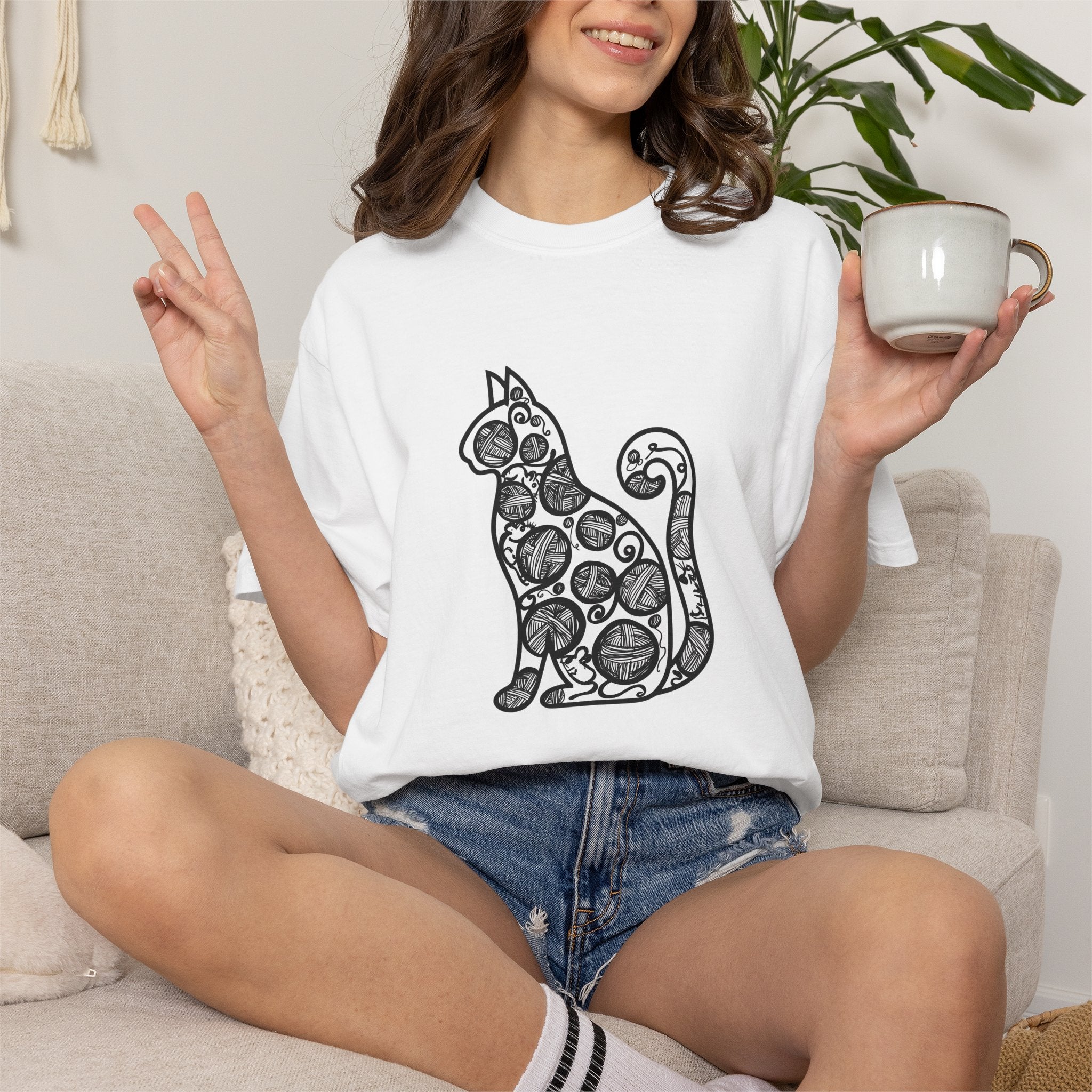 Curious Cat Doodle Art T-Shirt