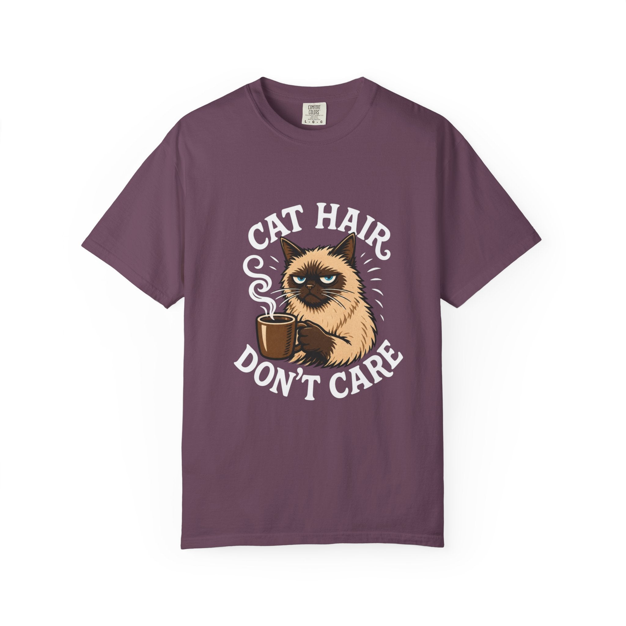 Cat Hair Don’t Care T-Shirt — Funny Coffee Cat Tee for Cat Lovers