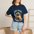 Cat Hair Don’t Care T-Shirt — Funny Coffee Cat Tee for Cat Lovers