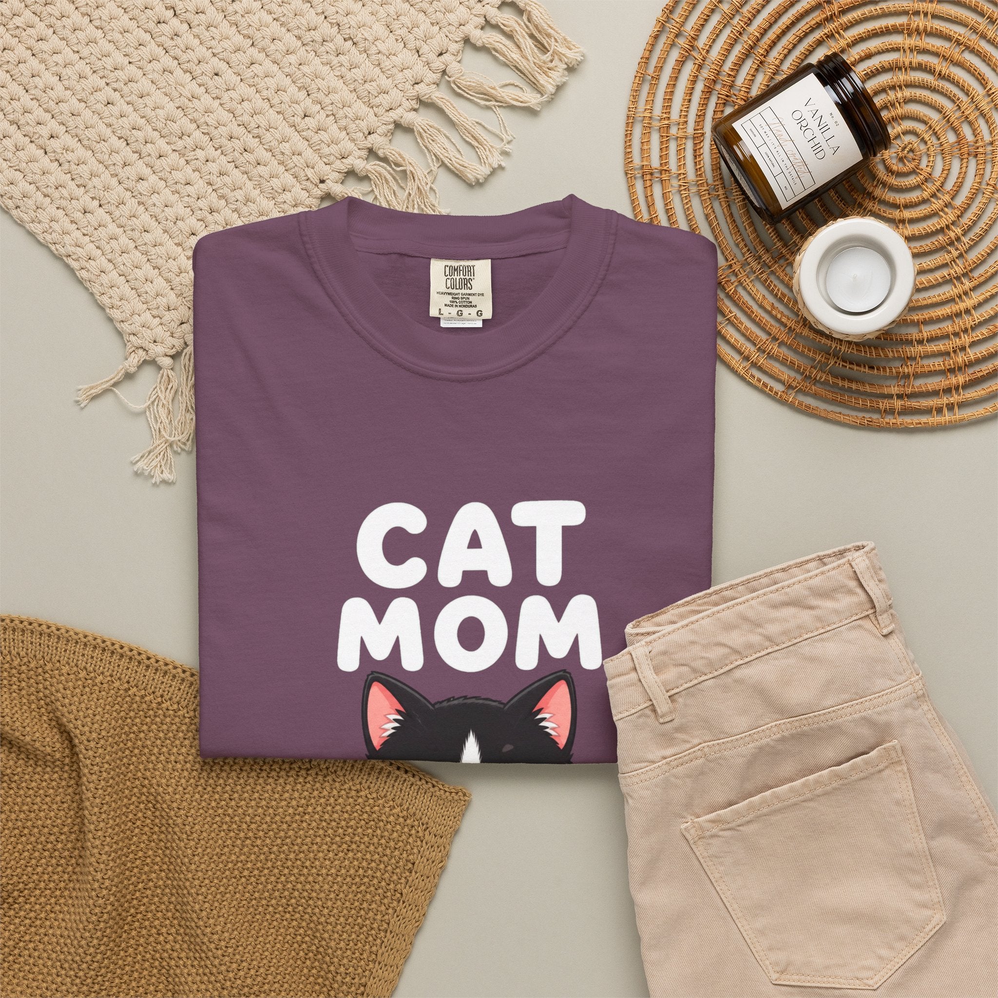 Cat Mom T-Shirt — Cute Tuxedo Kitten Holding Heart Graphic