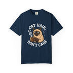 Cat Hair Don’t Care T-Shirt — Funny Coffee Cat Tee for Cat Lovers