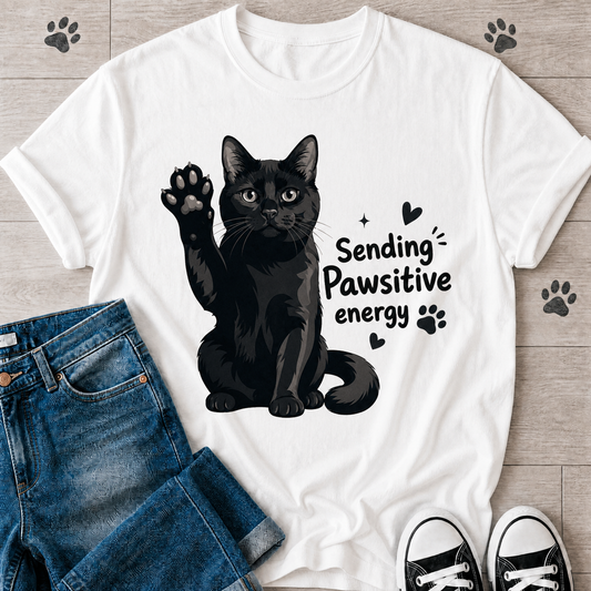 Sending Pawsitive Vibes Cat Graphic T-Shirt