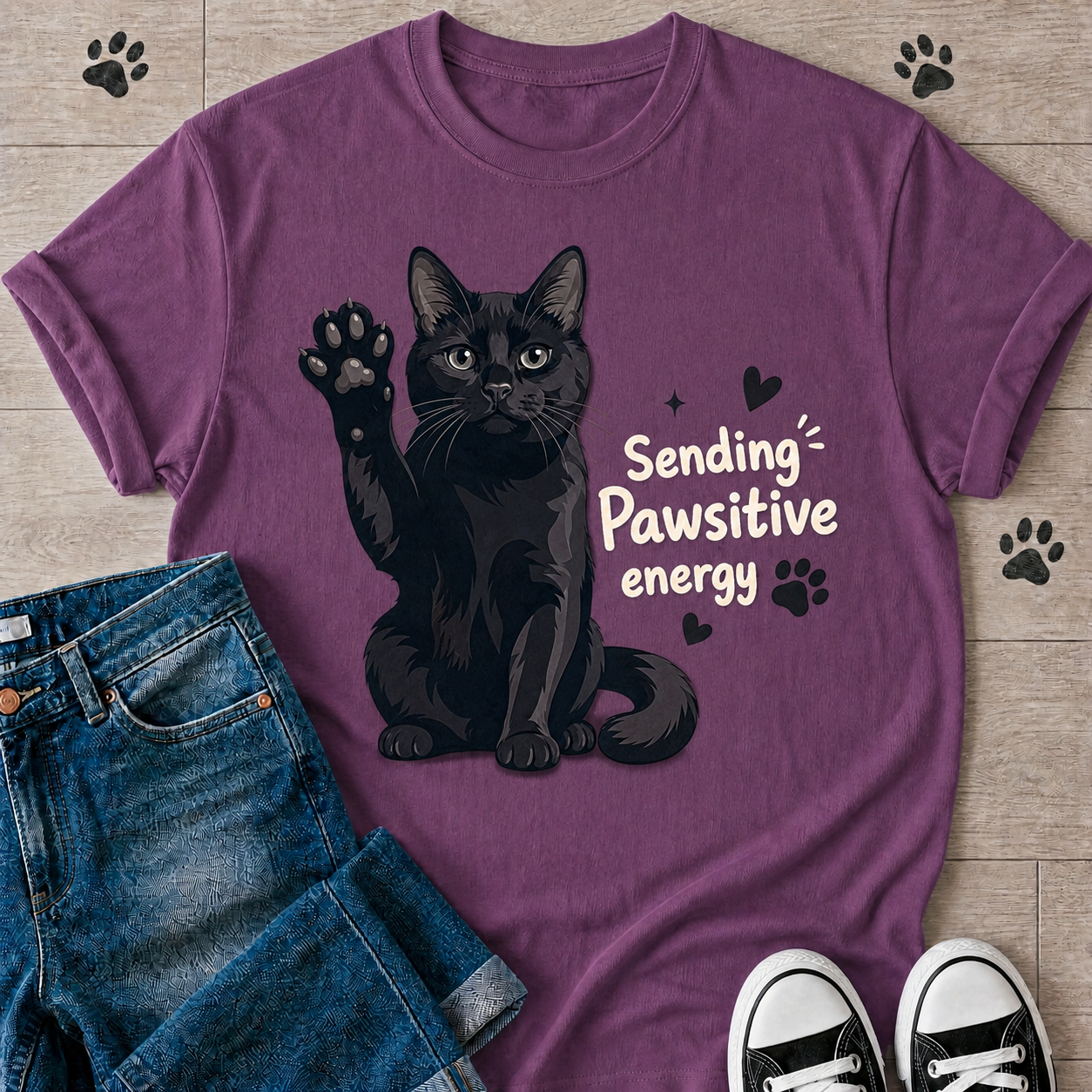 Sending Pawsitive Vibes Cat Graphic T-Shirt