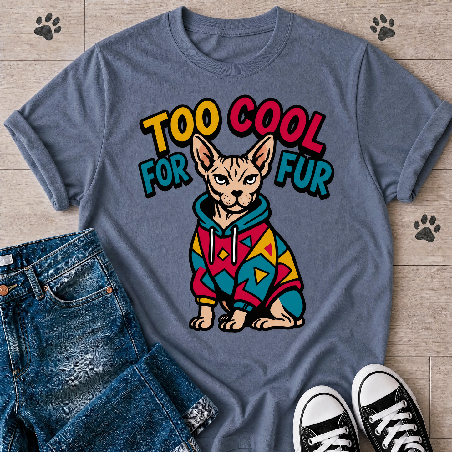 Too Cool For Fur Sphynx Cat Graphic T-Shirt