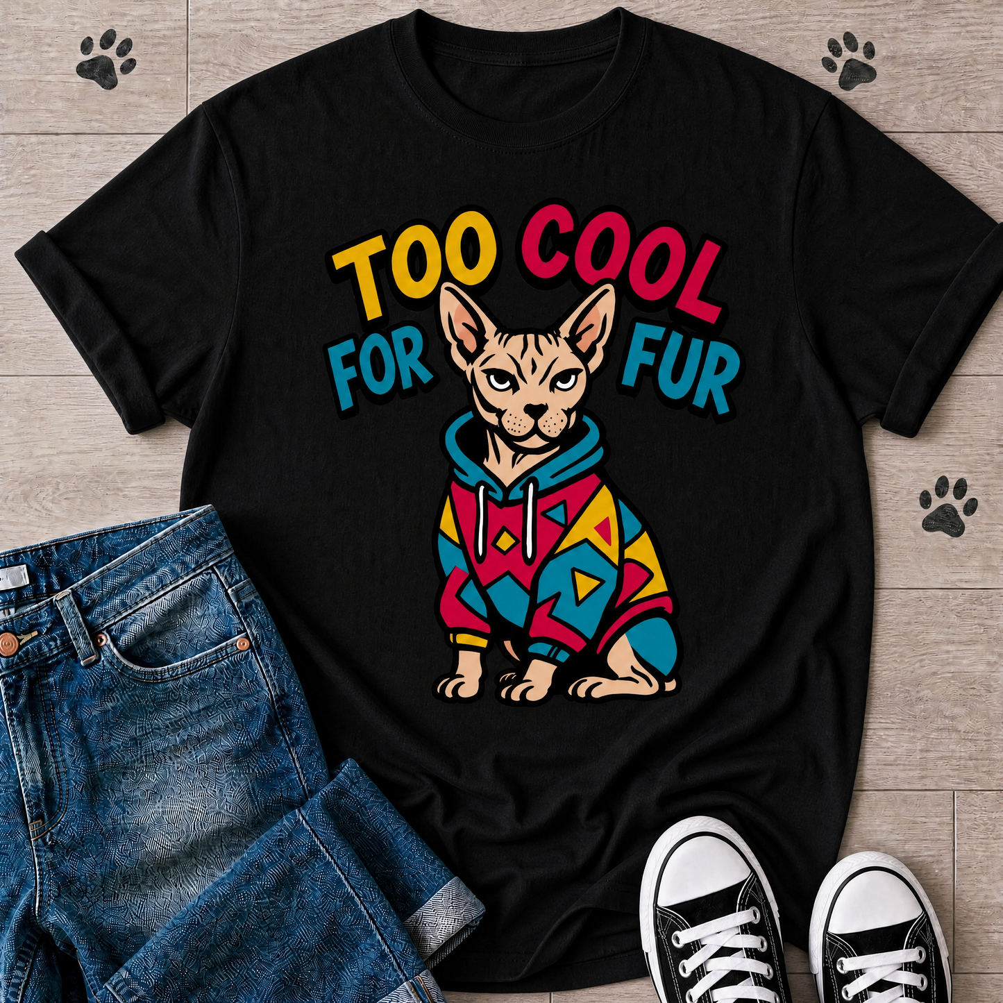 Too Cool For Fur Sphynx Cat Graphic T-Shirt