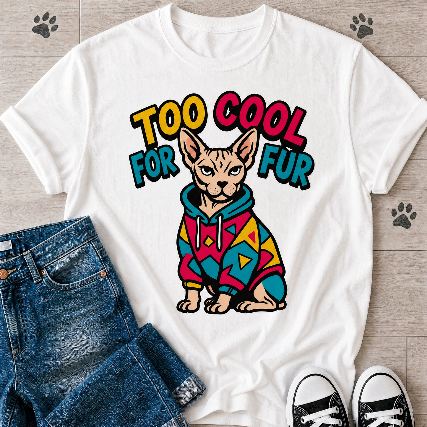 Too Cool For Fur Sphynx Cat Graphic T-Shirt