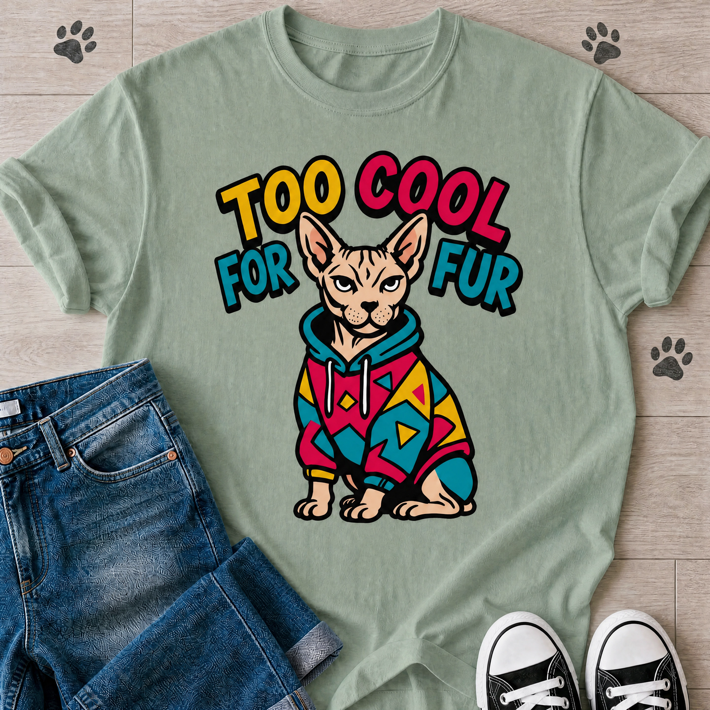 Too Cool For Fur Sphynx Cat Graphic T-Shirt