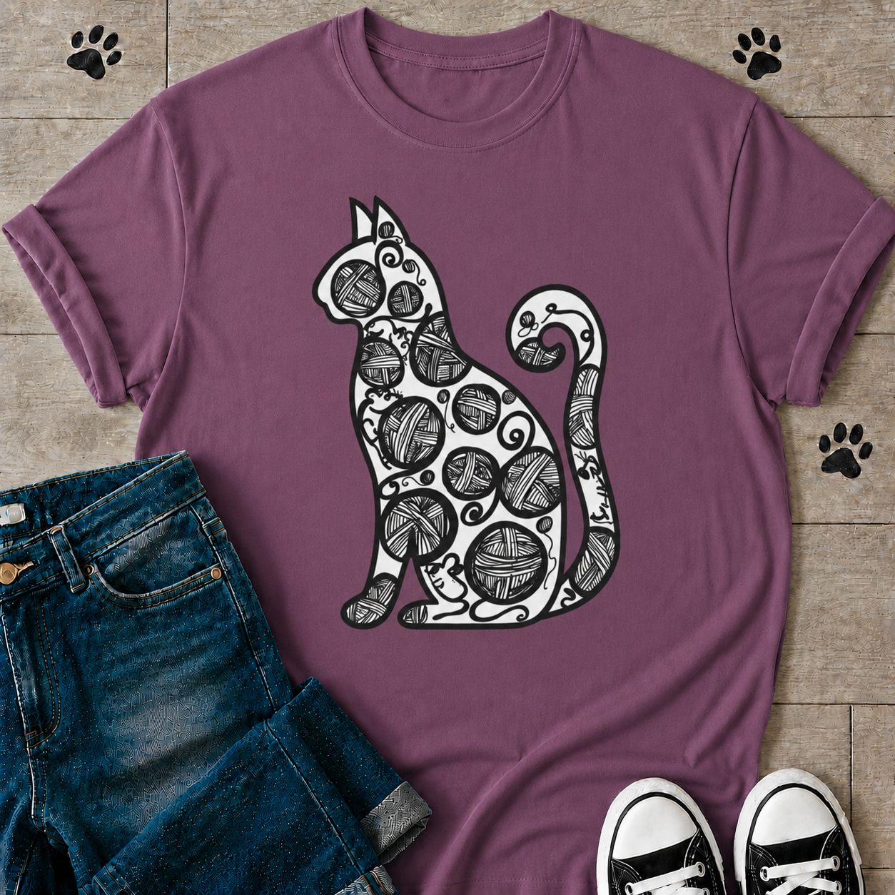 Zen Doodle Cat-Tshirt Berry T-shirt