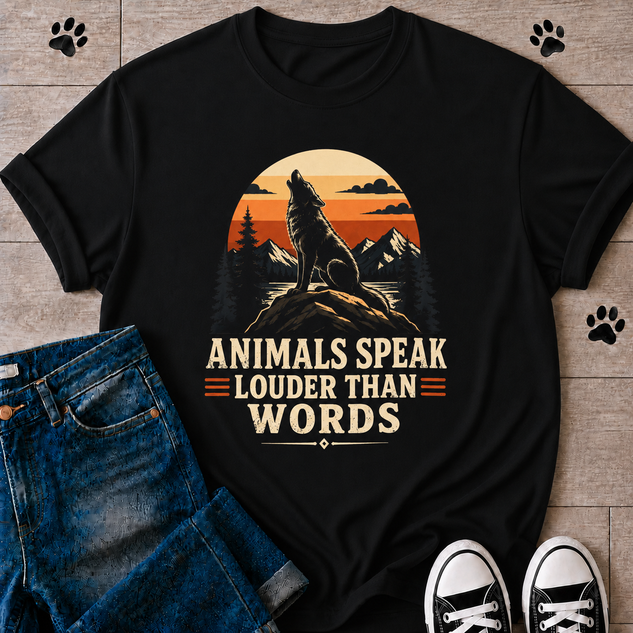 "Animals Speak Louder Than Words" Wolf T-shirt