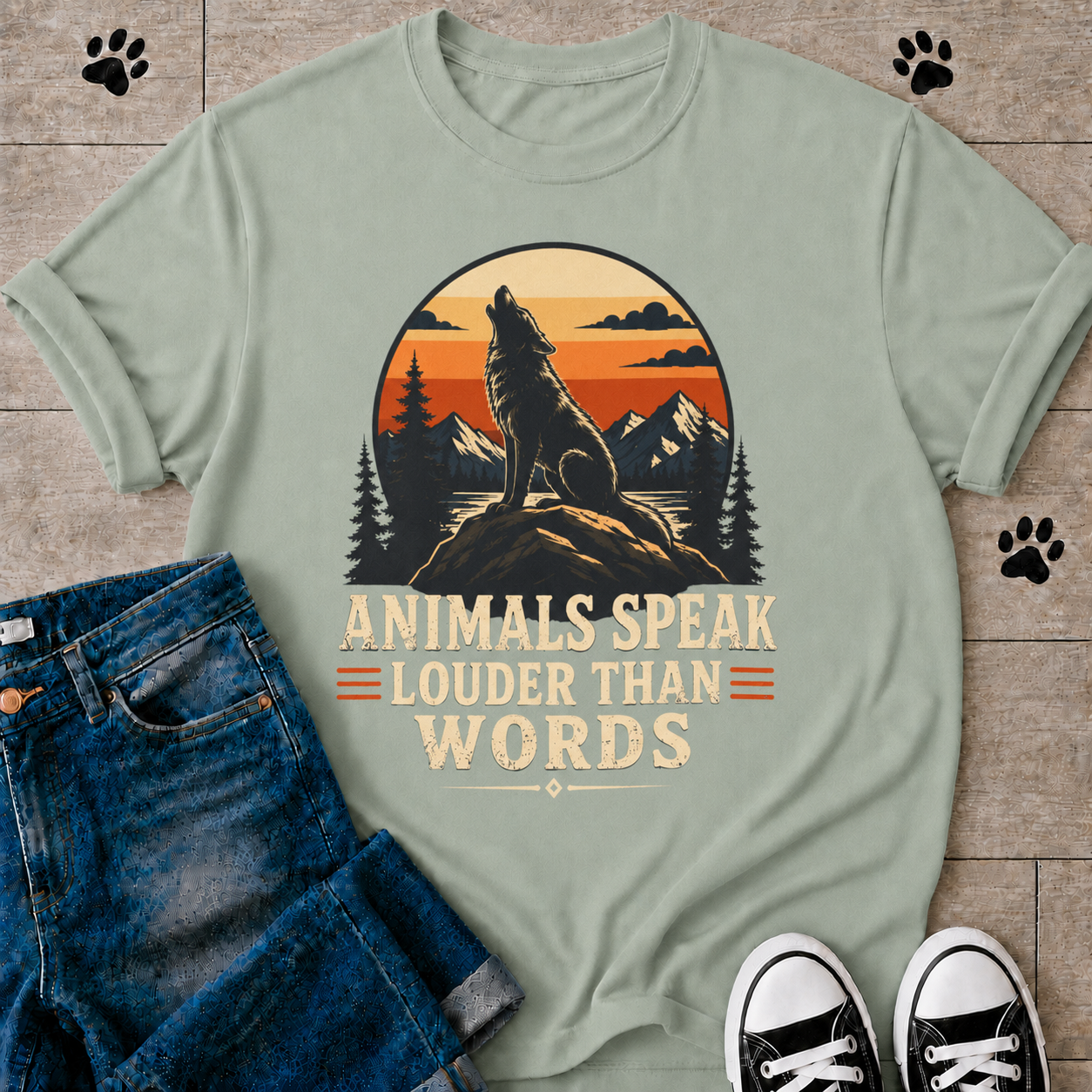 "Animals Speak Louder Than Words" Wolf T-shirt