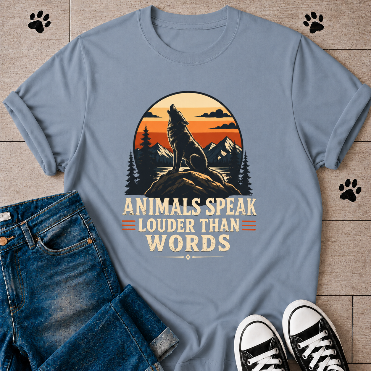 "Animals Speak Louder Than Words" Wolf T-shirt