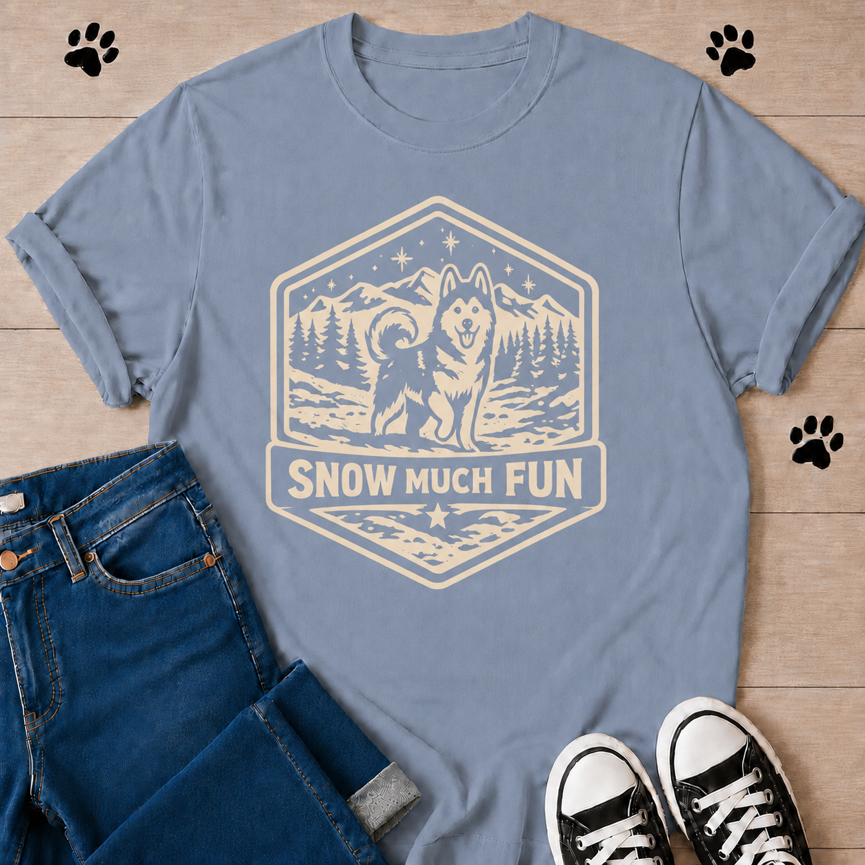 Snow Much Fun Husky Dog T-Shirt