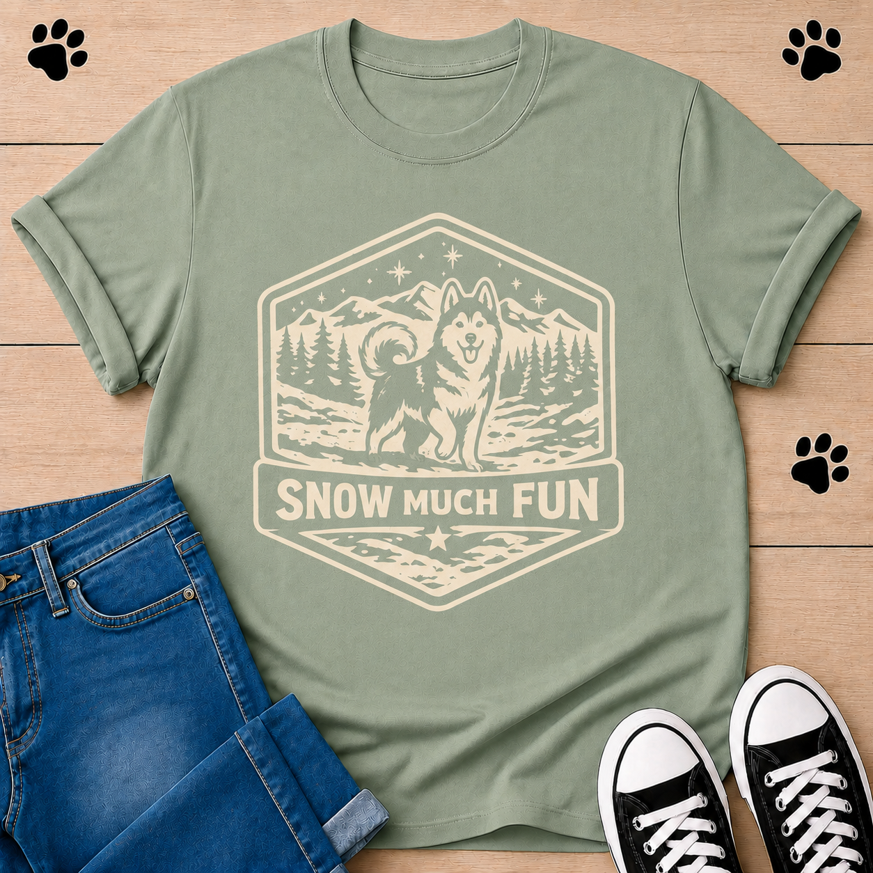 Snow Much Fun Husky Dog T-Shirt