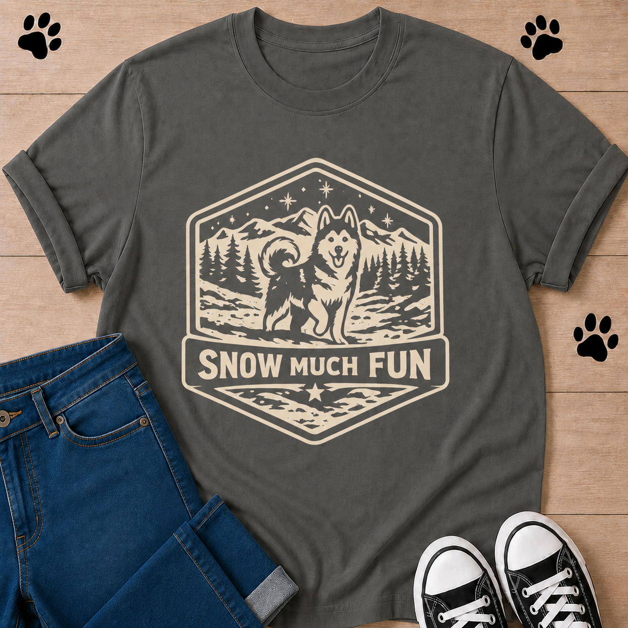 Snow Much Fun Husky Dog T-Shirt