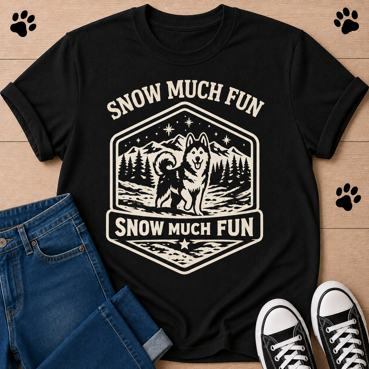 Snow Much Fun Husky Dog T-Shirt