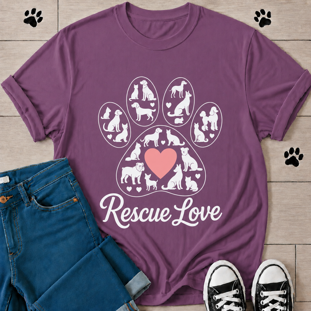 Rescue Love Paw Print T-Shirt