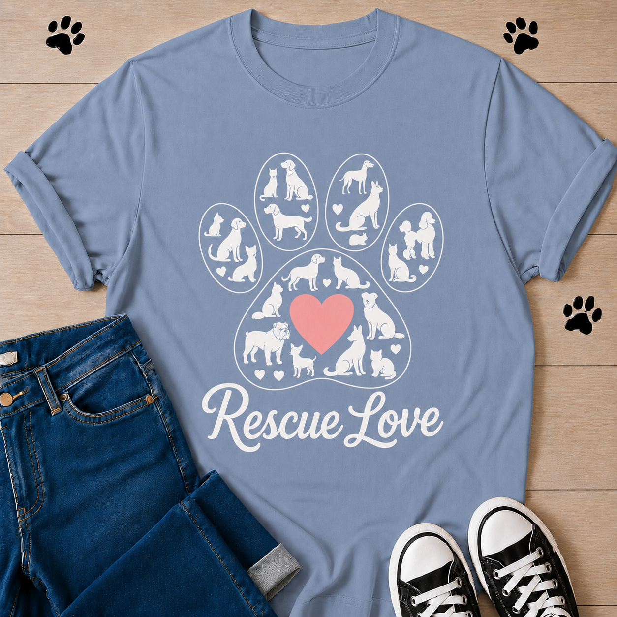 Rescue Love Paw Print T-Shirt