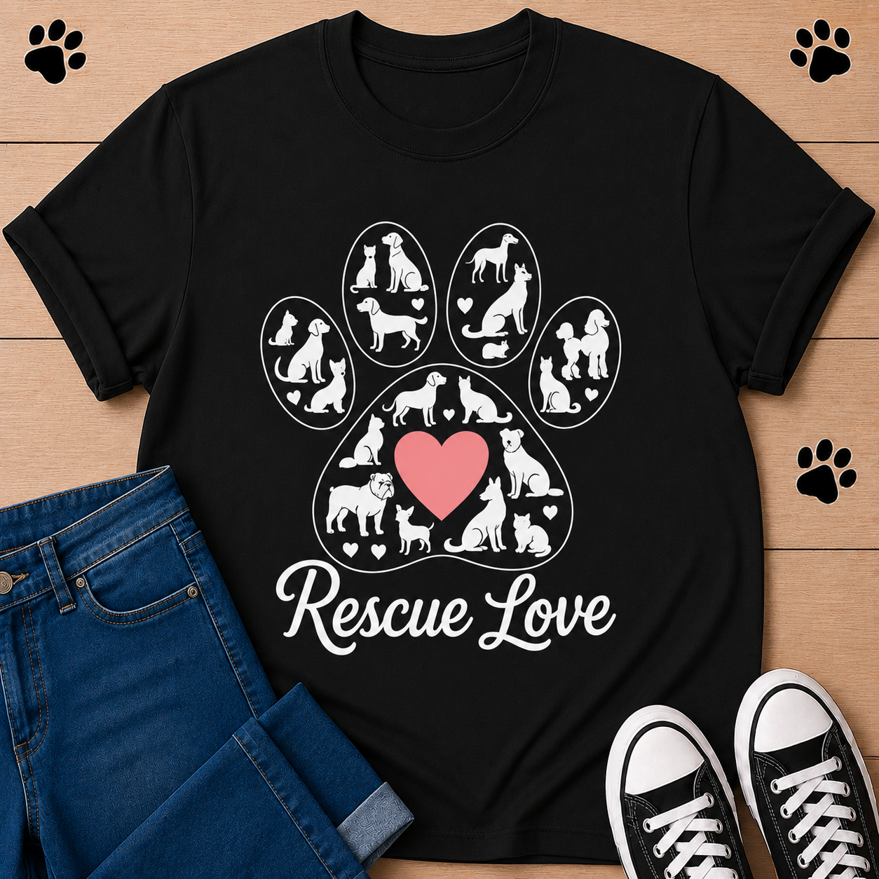 Rescue Love Paw Print T-Shirt