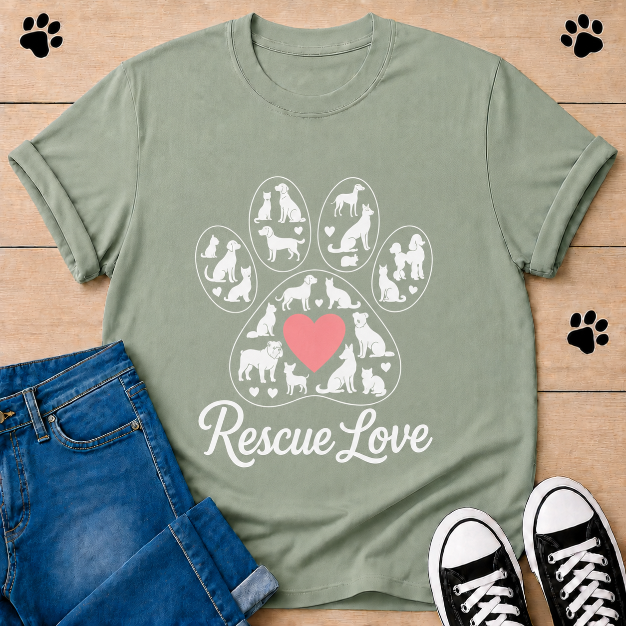 Rescue Love Paw Print T-Shirt