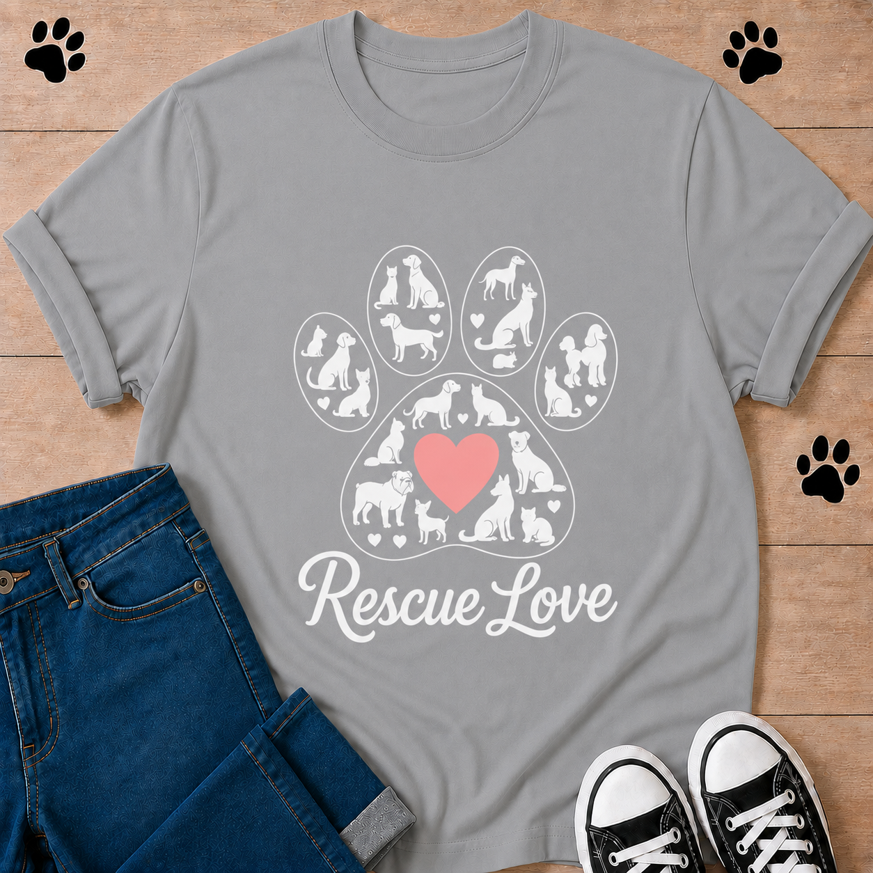 Rescue Love Paw Print T-Shirt