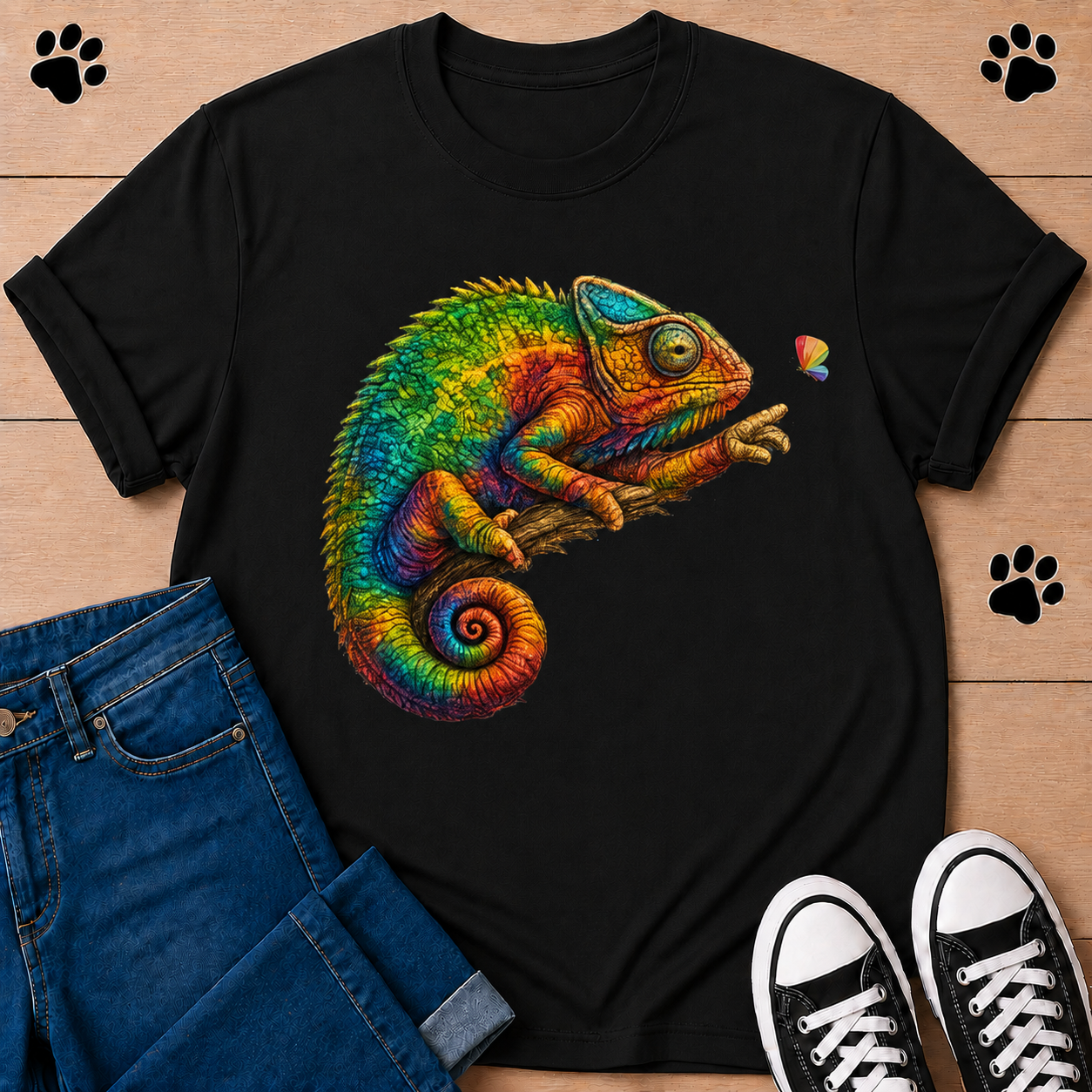 Chameleon Art T-Shirt — Colorful Reptile Graphic Tee