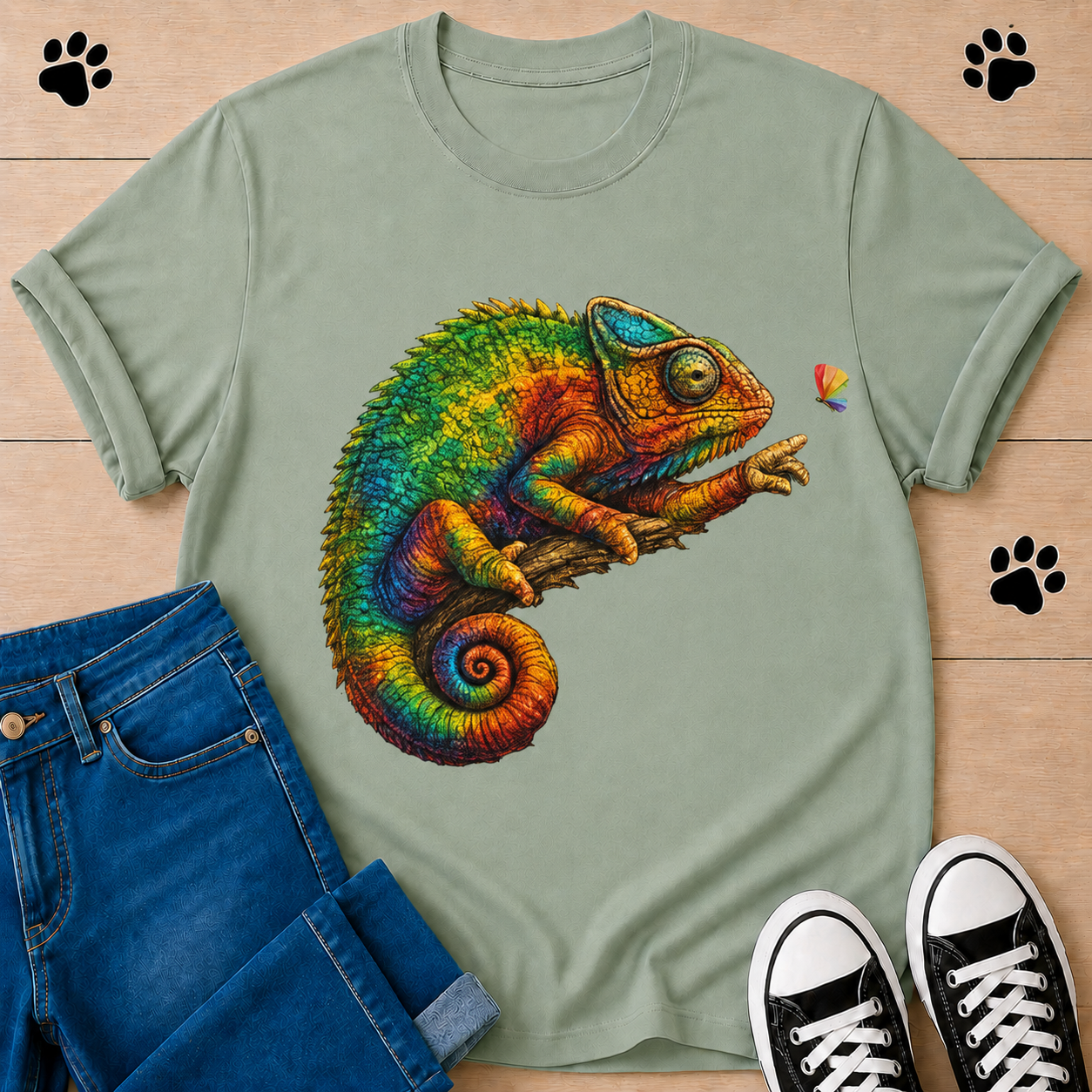Chameleon Art T-Shirt — Colorful Reptile Graphic Tee