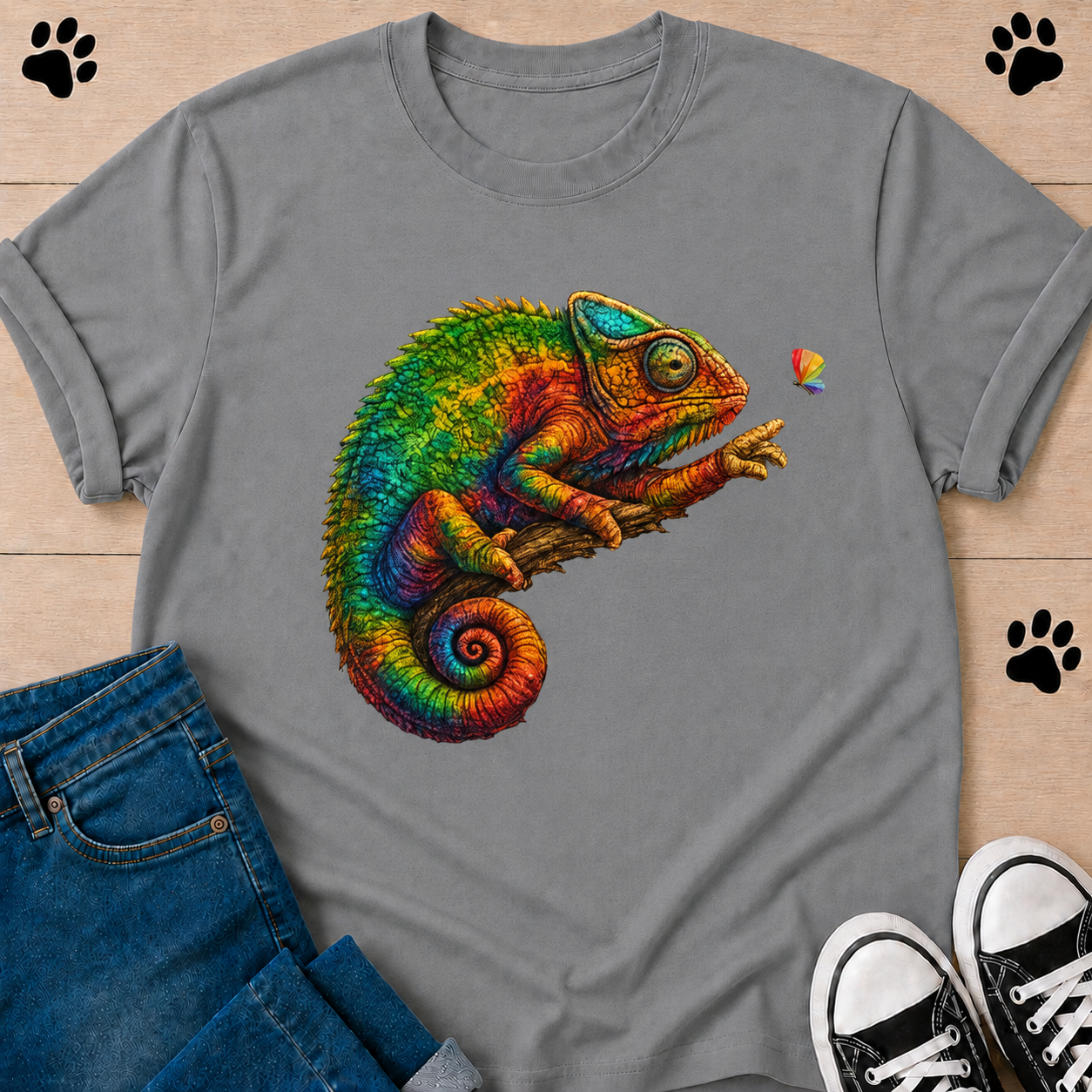 Chameleon Art T-Shirt — Colorful Reptile Graphic Tee
