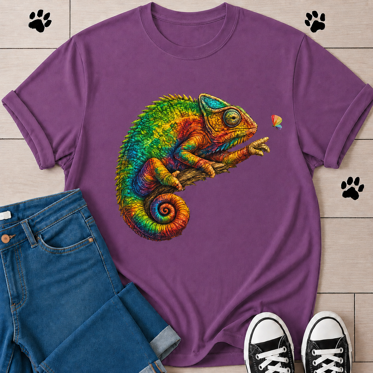 Chameleon Art T-Shirt — Colorful Reptile Graphic Tee