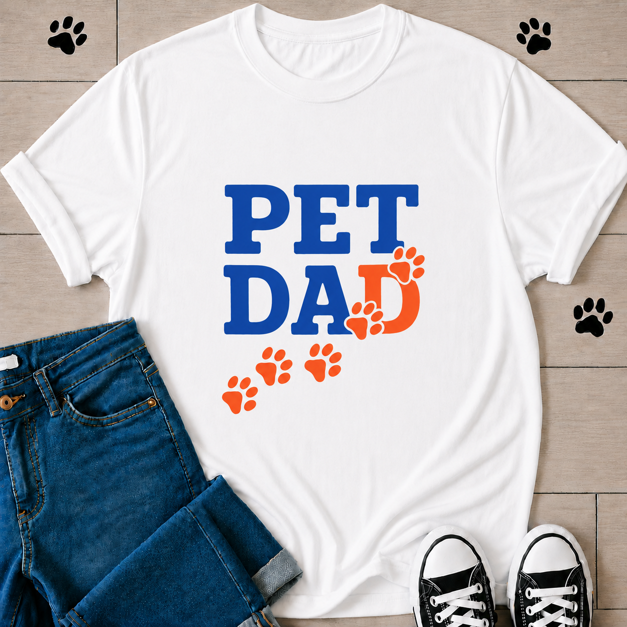 Pet Dad T-Shirt — Cute Paw Print Graphic Tee for Dog & Cat Owners