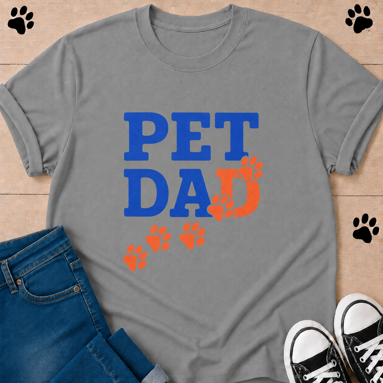 Pet Dad T-Shirt — Cute Paw Print Graphic Tee for Dog & Cat Owners