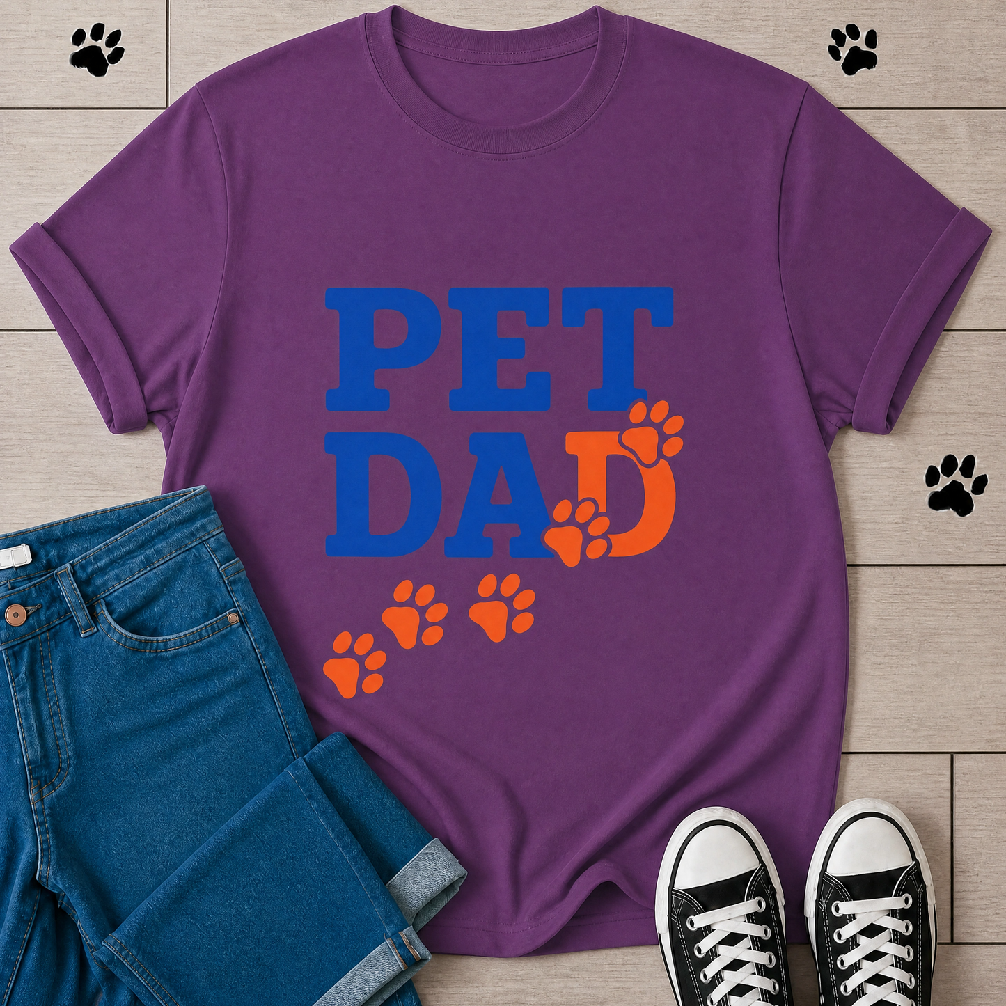 Pet Dad T-Shirt — Cute Paw Print Graphic Tee for Dog & Cat Owners