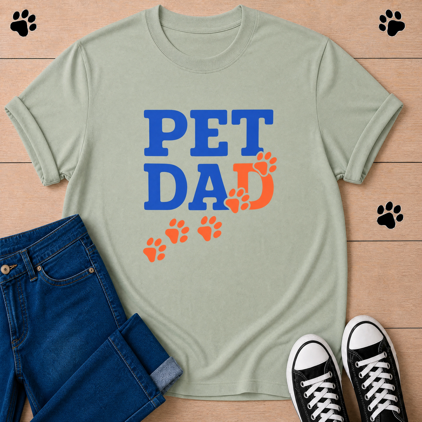 Pet Dad T-Shirt — Cute Paw Print Graphic Tee for Dog & Cat Owners