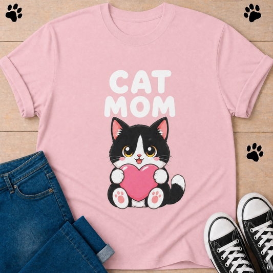 Cat Mom — Cute Tuxedo Cat Tee