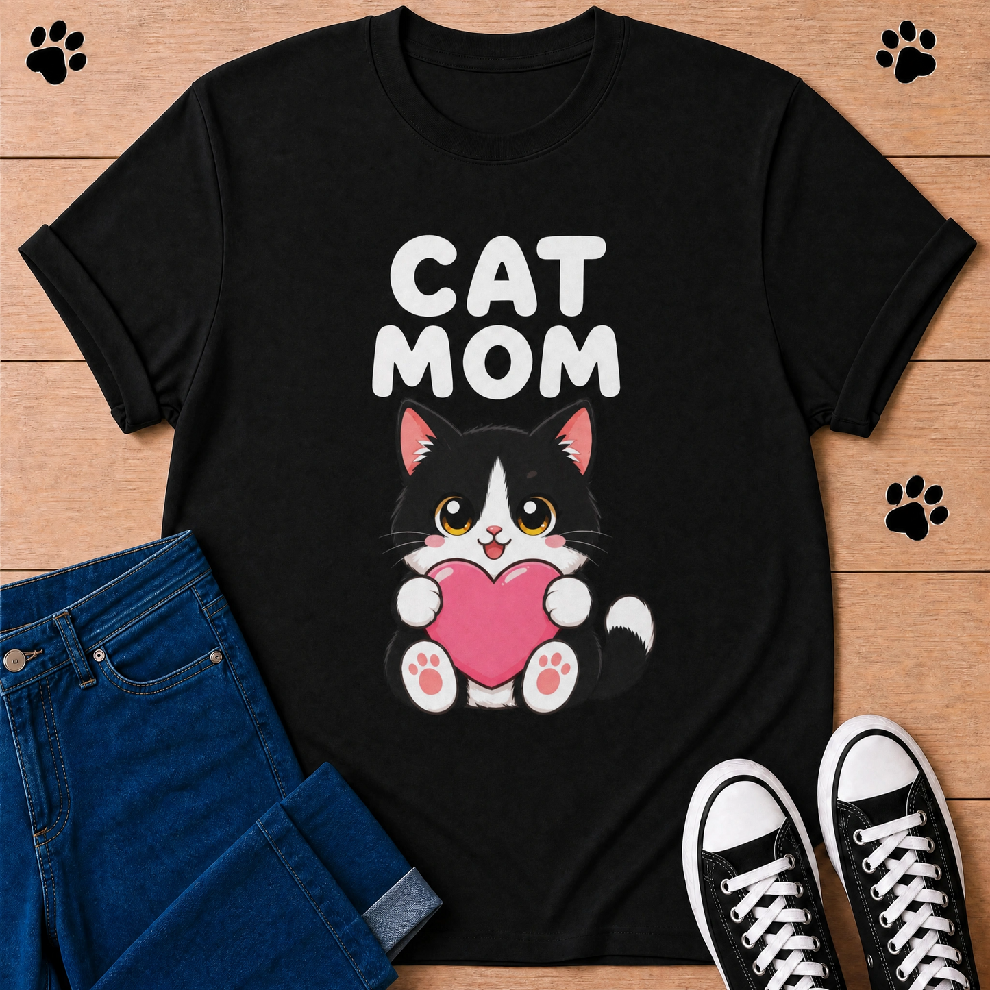 Cat Mom — Cute Tuxedo Cat Tee