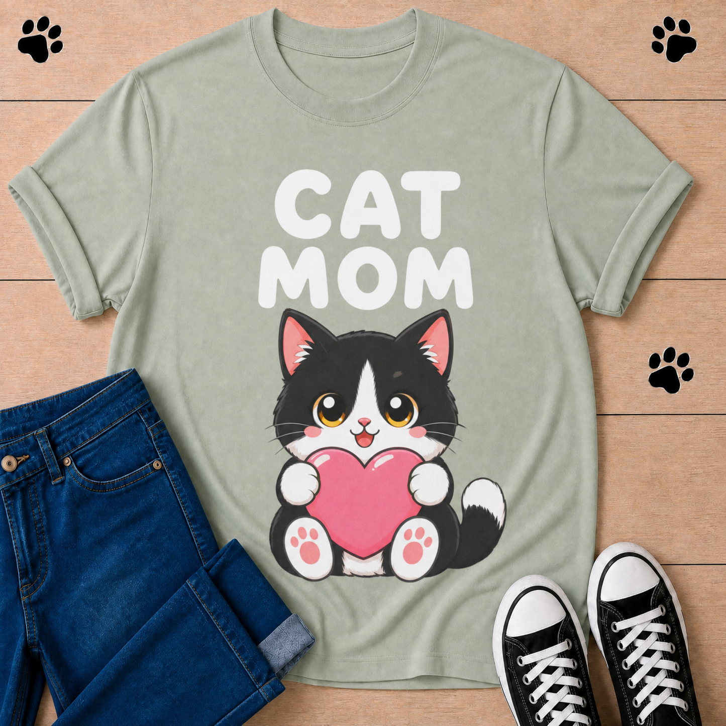 Cat Mom — Cute Tuxedo Cat Tee
