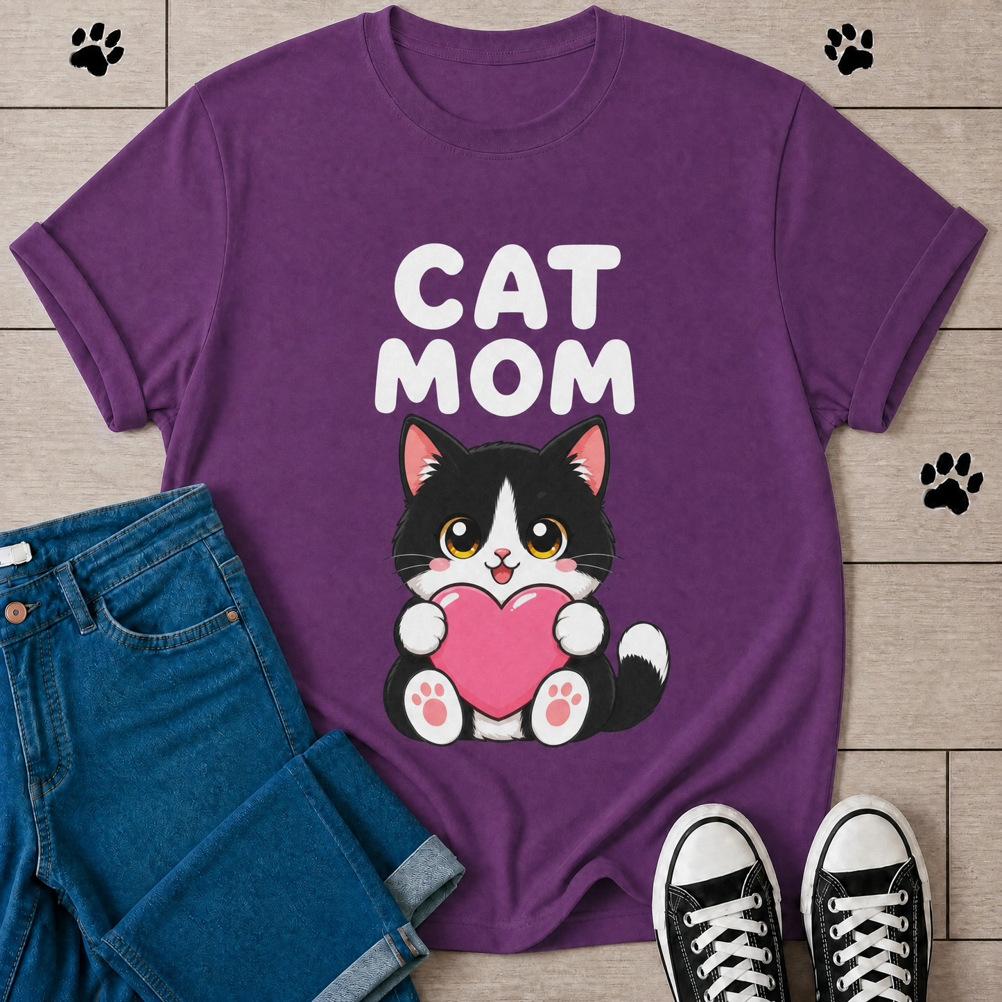 Cat Mom — Cute Tuxedo Cat Tee